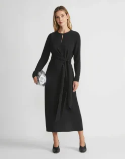 Outlet Lafayette 148 New York Responsible Finesse Crepe Keyhole Wrap Sash Dress Black