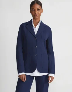 Discount Lafayette 148 New York Responsible Wool Nouveau Crepe Chore Jacket Midnight Blue