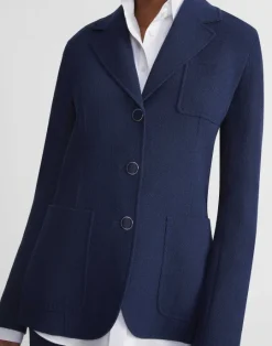 Discount Lafayette 148 New York Responsible Wool Nouveau Crepe Chore Jacket Midnight Blue