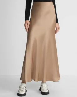 New Lafayette 148 New York Satin Bias Maxi Skirt Camel