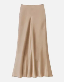 New Lafayette 148 New York Satin Bias Maxi Skirt Camel