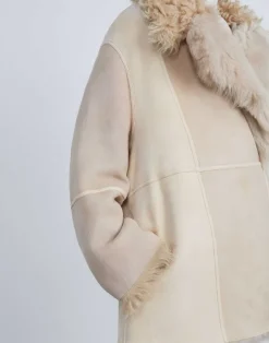 Online Lafayette 148 New York Shearling Reversible Double-Breasted Oversized Peacoat Pale Buff