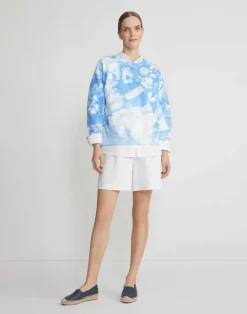 Clearance Lafayette 148 New York Shibori Cotton French Terry Sweatshirt Sky Blue Multi