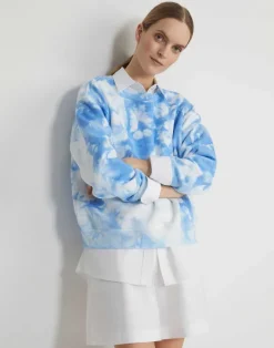 Clearance Lafayette 148 New York Shibori Cotton French Terry Sweatshirt Sky Blue Multi