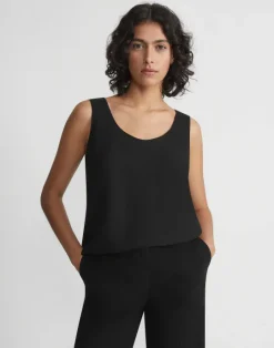 Best Lafayette 148 New York Silk Double Georgette Sleeveless Blouse Deep Ivy