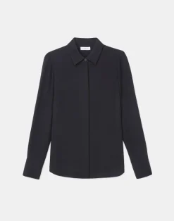 Clearance Lafayette 148 New York Silk Georgette Button Blouse Cloud