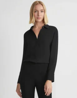 Clearance Lafayette 148 New York Silk Georgette Button Blouse Cloud