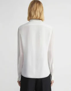 Sale Lafayette 148 New York Silk Georgette Pintuck Bib Blouse Cloud