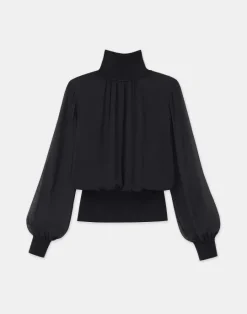 Best Lafayette 148 New York Silk Georgette Turtleneck Blouse Cloud