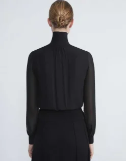 Best Lafayette 148 New York Silk Georgette Turtleneck Blouse Cloud