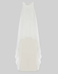 Outlet Lafayette 148 New York Silk Organza Overlay Tie Back Gown Cloud