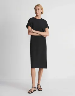 Sale Lafayette 148 New York Silk Stretch Georgette T-Shirt Dress Black
