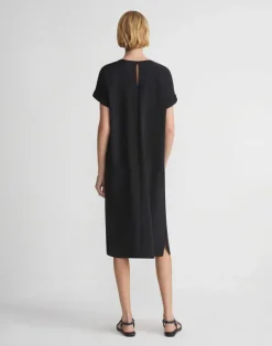Sale Lafayette 148 New York Silk Stretch Georgette T-Shirt Dress Black