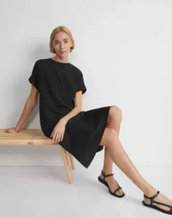Sale Lafayette 148 New York Silk Stretch Georgette T-Shirt Dress Black