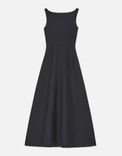 Discount Lafayette 148 New York Silk-Linen Bateau Gown Black