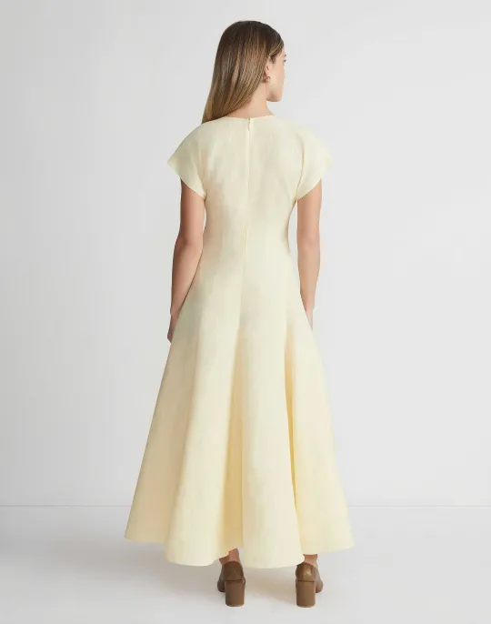 Sale Lafayette 148 New York Silk-Linen Flared Dress Yellow Yarrow