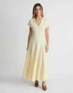 Sale Lafayette 148 New York Silk-Linen Flared Dress Yellow Yarrow