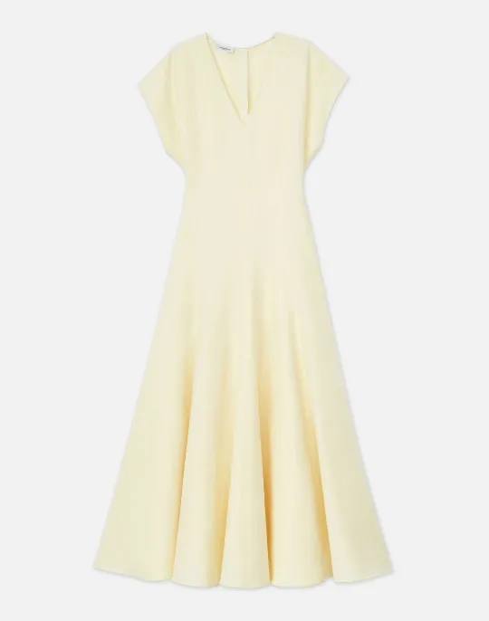 Sale Lafayette 148 New York Silk-Linen Flared Dress Yellow Yarrow