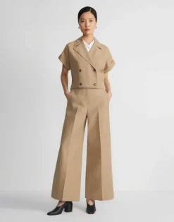 Hot Lafayette 148 New York Silk-Linen Franklin Split Wide Leg Pant Cadet Khaki