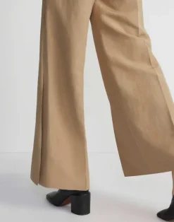 Hot Lafayette 148 New York Silk-Linen Franklin Split Wide Leg Pant Cadet Khaki