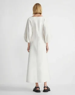 Clearance Lafayette 148 New York Silk-Linen Lantern Sleeve Dress Alabaster