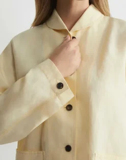 Online Lafayette 148 New York Silk-Linen Shawl Collar Shirt Jacket Yellow Yarrow