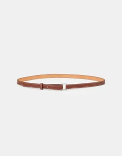 Clearance Lafayette 148 New York Soft Calfskin Leather Skinny Belt Amber Brown