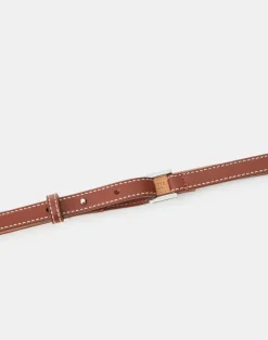 Clearance Lafayette 148 New York Soft Calfskin Leather Skinny Belt Amber Brown
