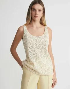 Lafayette 148 New York Soutache Embroidered Cotton Tank Creme Fraiche