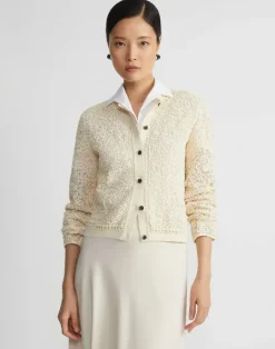 Online Lafayette 148 New York Soutache Embroidered Cotton Cardigan Creme Fraiche