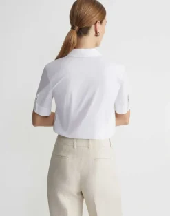 Hot Lafayette 148 New York Stretch Cotton Notch Collar Shirt White