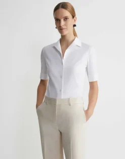 Hot Lafayette 148 New York Stretch Cotton Notch Collar Shirt White