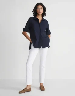 Outlet Lafayette 148 New York Stretch Cotton Peplum Shirt Black