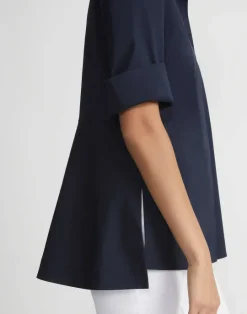Outlet Lafayette 148 New York Stretch Cotton Peplum Shirt Black
