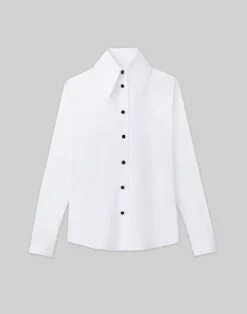 Sale Lafayette 148 New York Stretch Cotton Snap Front Shirt White