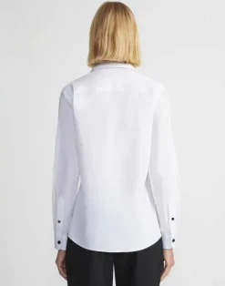 Sale Lafayette 148 New York Stretch Cotton Snap Front Shirt White