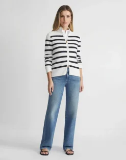 Lafayette 148 New York Stripe Cotton-Silk Zip Cardigan Cloud Multi