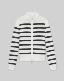 Lafayette 148 New York Stripe Cotton-Silk Zip Cardigan Cloud Multi