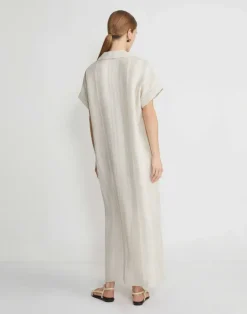 Lafayette 148 New York Stripe Jacquard Linen-Cashmere Popover Dress Pebble