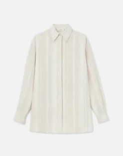 Hot Lafayette 148 New York Stripe Jacquard Linen-Cashmere Oversized Shirt Pebble