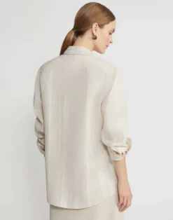 Hot Lafayette 148 New York Stripe Jacquard Linen-Cashmere Oversized Shirt Pebble