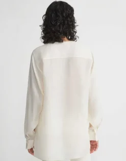 New Lafayette 148 New York Sustainable Gemma Cloth Voile Pintuck Popover Blouse Pebble