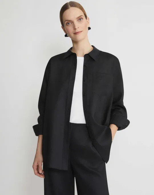 Best Lafayette 148 New York Vintage Linen Boyfriend Oversized Shirt White