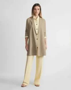 Sale Lafayette 148 New York Virgin Wool Silk-Linen Open Front Jacket Cadet Khaki Melange