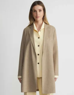 Sale Lafayette 148 New York Virgin Wool Silk-Linen Open Front Jacket Cadet Khaki Melange