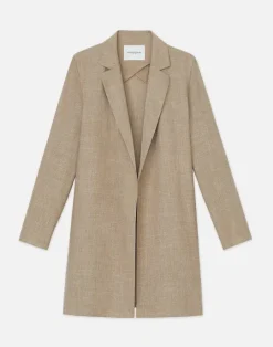 Sale Lafayette 148 New York Virgin Wool Silk-Linen Open Front Jacket Cadet Khaki Melange