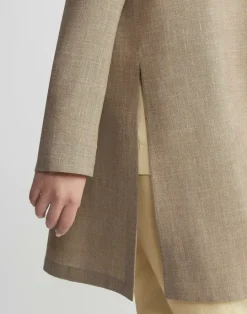 Sale Lafayette 148 New York Virgin Wool Silk-Linen Open Front Jacket Cadet Khaki Melange