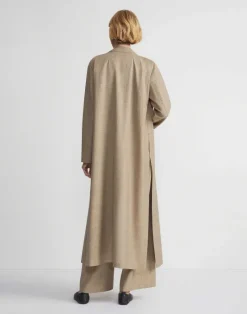 Clearance Lafayette 148 New York Virgin Wool Silk-Linen Open Front Duster Cadet Khaki Melange