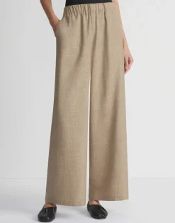 Sale Lafayette 148 New York Virgin Wool Silk-Linen Riverside Pant Cadet Khaki Melange