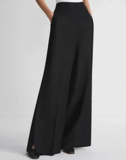 Sale Lafayette 148 New York Viscose-Linen Twill Thames Button Wide Leg Pant Black